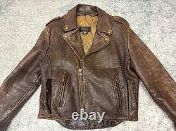 VTG 80s Natal Leather Heavy Brown Size Lace Zip Up Motorcycle Jacket Size 48 USA