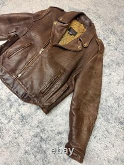 VTG 80s Natal Leather Heavy Brown Size Lace Zip Up Motorcycle Jacket Size 48 USA