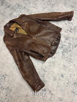 VTG 80s Natal Leather Heavy Brown Size Lace Zip Up Motorcycle Jacket Size 48 USA