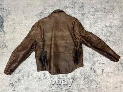 VTG 80s Natal Leather Heavy Brown Size Lace Zip Up Motorcycle Jacket Size 48 USA
