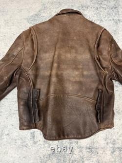 VTG 80s Natal Leather Heavy Brown Size Lace Zip Up Motorcycle Jacket Size 48 USA