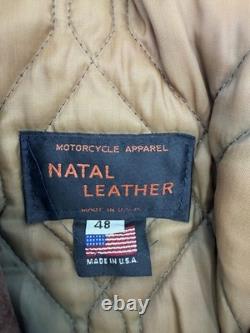 VTG 80s Natal Leather Heavy Brown Size Lace Zip Up Motorcycle Jacket Size 48 USA