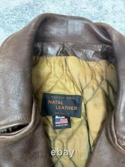 VTG 80s Natal Leather Heavy Brown Size Lace Zip Up Motorcycle Jacket Size 48 USA