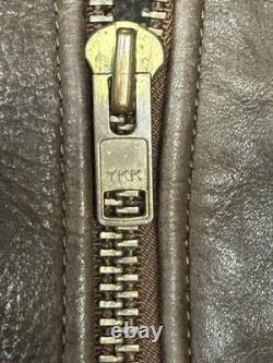 VTG 80s Natal Leather Heavy Brown Size Lace Zip Up Motorcycle Jacket Size 48 USA