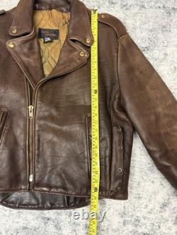 VTG 80s Natal Leather Heavy Brown Size Lace Zip Up Motorcycle Jacket Size 48 USA