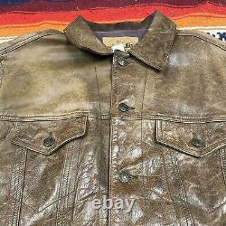 VTG 90's GAP Blue Jeans World Standard Brown Leather Jacket Trucker Men's Size L