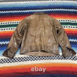 VTG 90's GAP Blue Jeans World Standard Brown Leather Jacket Trucker Men's Size L