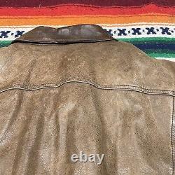 VTG 90's GAP Blue Jeans World Standard Brown Leather Jacket Trucker Men's Size L