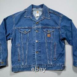 VTG 90s Carhartt J12DST Mens Jacket Trucker Denim Jean USA Made Medium Coat