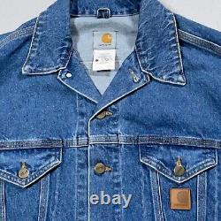 VTG 90s Carhartt J12DST Mens Jacket Trucker Denim Jean USA Made Medium Coat