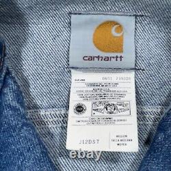 VTG 90s Carhartt J12DST Mens Jacket Trucker Denim Jean USA Made Medium Coat
