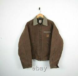 VTG 90s Carhartt Mens Faded Brown US Detroit Jacket Blanket Lined Workwear XL