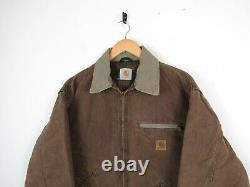 VTG 90s Carhartt Mens Faded Brown US Detroit Jacket Blanket Lined Workwear XL