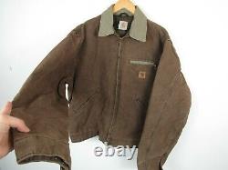 VTG 90s Carhartt Mens Faded Brown US Detroit Jacket Blanket Lined Workwear XL