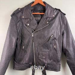 VTG 90s WILSONS Black Leather Motorcycle Biker Punk Jacket Moto Zipper Belt XL