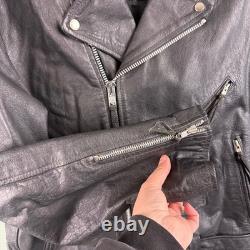 VTG 90s WILSONS Black Leather Motorcycle Biker Punk Jacket Moto Zipper Belt XL