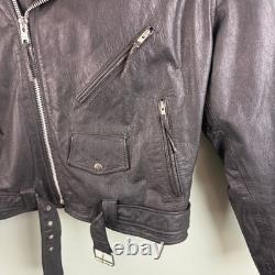VTG 90s WILSONS Black Leather Motorcycle Biker Punk Jacket Moto Zipper Belt XL