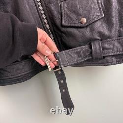 VTG 90s WILSONS Black Leather Motorcycle Biker Punk Jacket Moto Zipper Belt XL