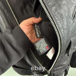 VTG 90s WILSONS Black Leather Motorcycle Biker Punk Jacket Moto Zipper Belt XL