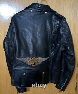 VTG AMF Harley Davidson Mens Sz 46 Tall Leather Jacket Distressed Eagle Patch