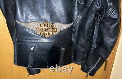 VTG AMF Harley Davidson Mens Sz 46 Tall Leather Jacket Distressed Eagle Patch