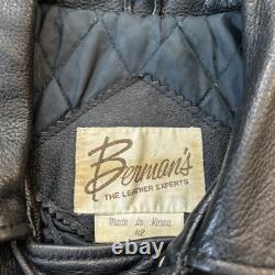 VTG Berman's Leather Jacket Motorcycle Full Zip Black Leather Mens Sz 42