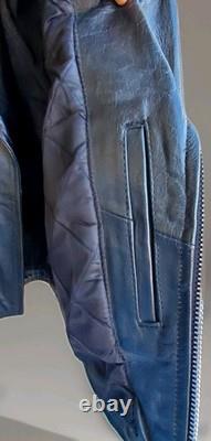 VTG Black Leather Motorcycle Jacket SZ 44 Heavy Durable Lace Up Sides Biker