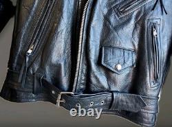 VTG Black Leather Motorcycle Jacket SZ 44 Heavy Durable Lace Up Sides Biker