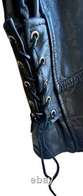 VTG Black Leather Motorcycle Jacket SZ 44 Heavy Durable Lace Up Sides Biker