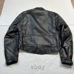 VTG Brooks Black Cafe Racer Leather Motorcycle Jacket Men's Sz 42 Talon Zipper