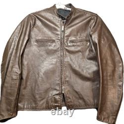 VTG Brooks Leather Cafe Racer Moto Jacket Men's Size 44 Brown Talon Zip USA Made