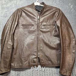 VTG Brooks Leather Cafe Racer Moto Jacket Men's Size 44 Brown Talon Zip USA Made