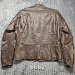 VTG Brooks Leather Cafe Racer Moto Jacket Men's Size 44 Brown Talon Zip USA Made