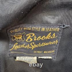VTG Brooks Leather Cafe Racer Moto Jacket Men's Size 44 Brown Talon Zip USA Made