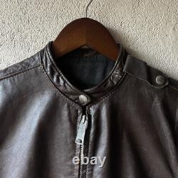 VTG Brooks Leather Cafe Racer Moto Jacket Men's Size S Brown Talon Zip USA Made