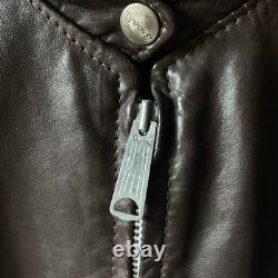 VTG Brooks Leather Cafe Racer Moto Jacket Men's Size S Brown Talon Zip USA Made