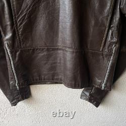 VTG Brooks Leather Cafe Racer Moto Jacket Men's Size S Brown Talon Zip USA Made