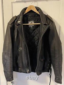 VTG California Creations Santa Rosa Bomber Black Leather Motorcycle Jacket Sz 48