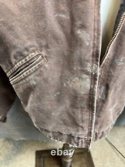 VTG Carhartt Jacket Mens Large Brown Zip Blanket Lined Canvas J97 Detroit