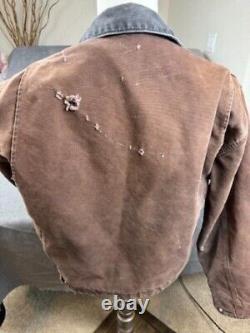VTG Carhartt Jacket Mens Large Brown Zip Blanket Lined Canvas J97 Detroit
