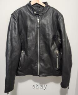 VTG Custom BILT Men's Black Heavy Leather Full Zip Racer Motorcycle Jacket! 2XL