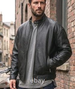 VTG Custom BILT Men's Black Heavy Leather Full Zip Racer Motorcycle Jacket! 2XL
