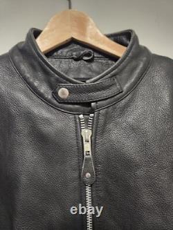 VTG Custom BILT Men's Black Heavy Leather Full Zip Racer Motorcycle Jacket! 2XL
