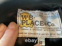 VTG EUC MENS 48 W. B. Place & Co. USA Black Leather Cafe Racer Motorcycle Jacket