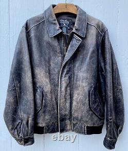 VTG Eddie Bauer Distressed Leather Jacket Coat L / XL Brown Heavy Bomber Pilot