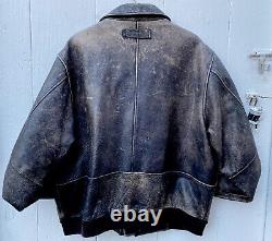 VTG Eddie Bauer Distressed Leather Jacket Coat L / XL Brown Heavy Bomber Pilot