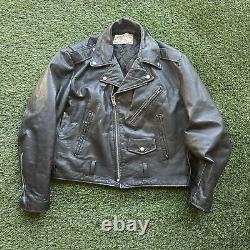 VTG Excelled Black MADE IN USA Leather Motorcycle Jacket Harley Patch Sz 46
