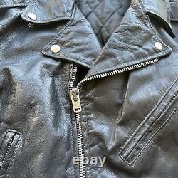 VTG Excelled Black MADE IN USA Leather Motorcycle Jacket Harley Patch Sz 46