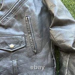 VTG Excelled Black MADE IN USA Leather Motorcycle Jacket Harley Patch Sz 46