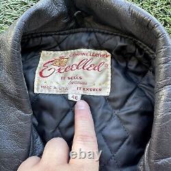 VTG Excelled Black MADE IN USA Leather Motorcycle Jacket Harley Patch Sz 46